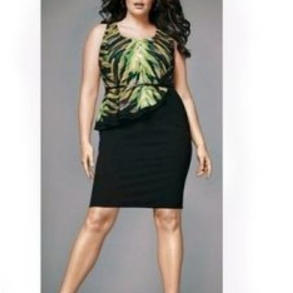 Lane Bryant Multicolored Tropical Peplum Sleeveless Mini Dress w/Adjustable Belt